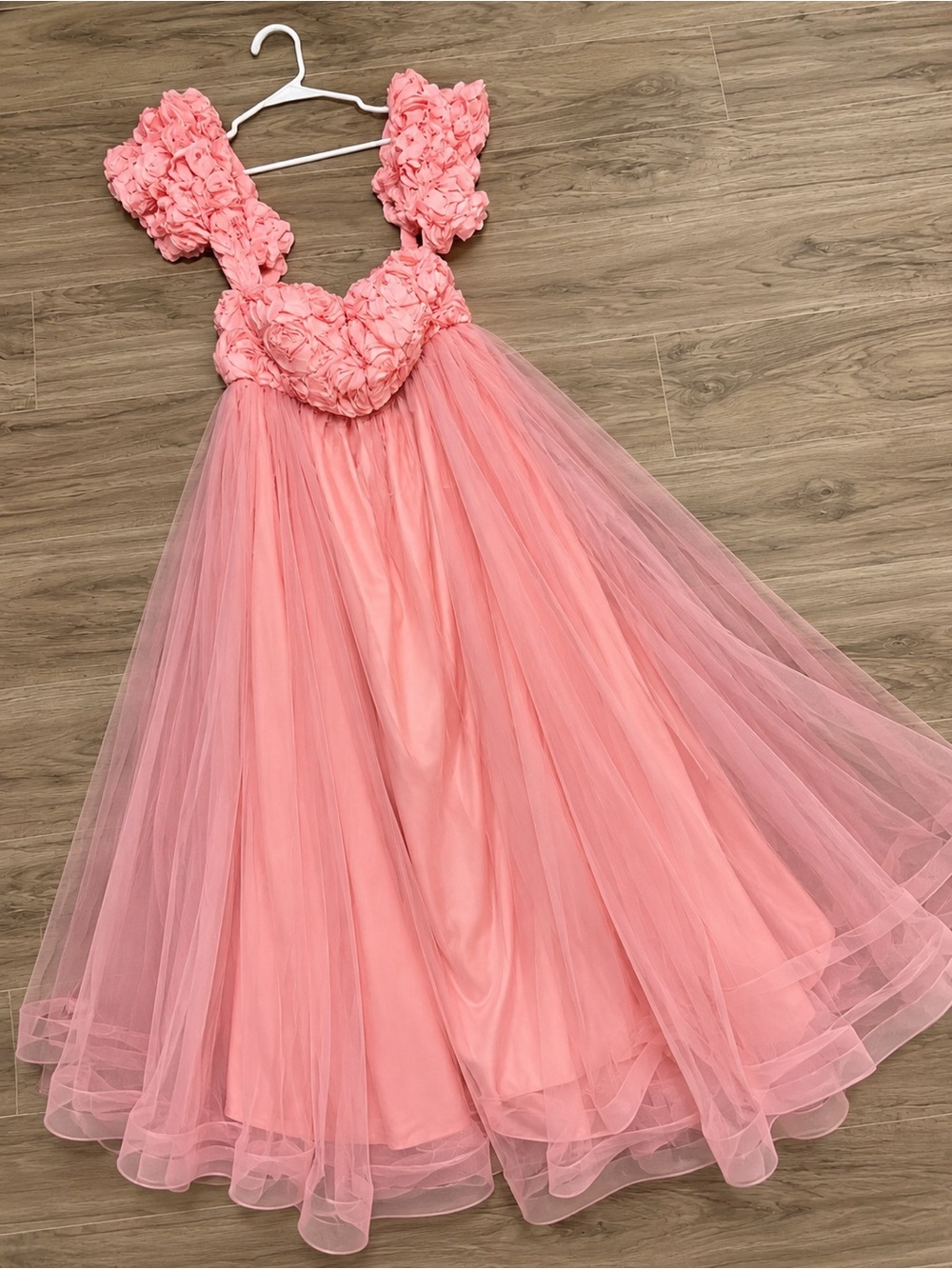 Maternity Elegant Off-Shoulder Gown with 3D Floral Appliques
